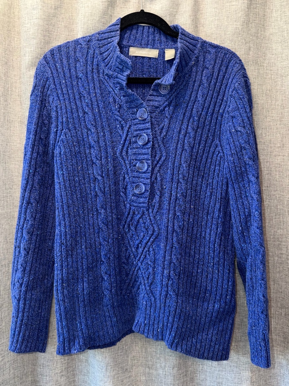 Liz Claiborne Cable Knit Button-Front Women’s Sweater - Blue Large